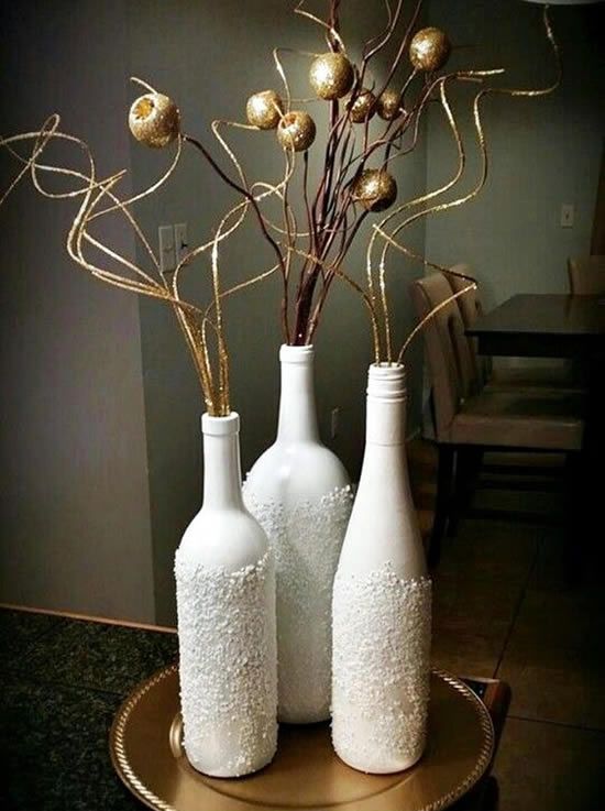 decoracion de mesa con botellas de vidrio 14