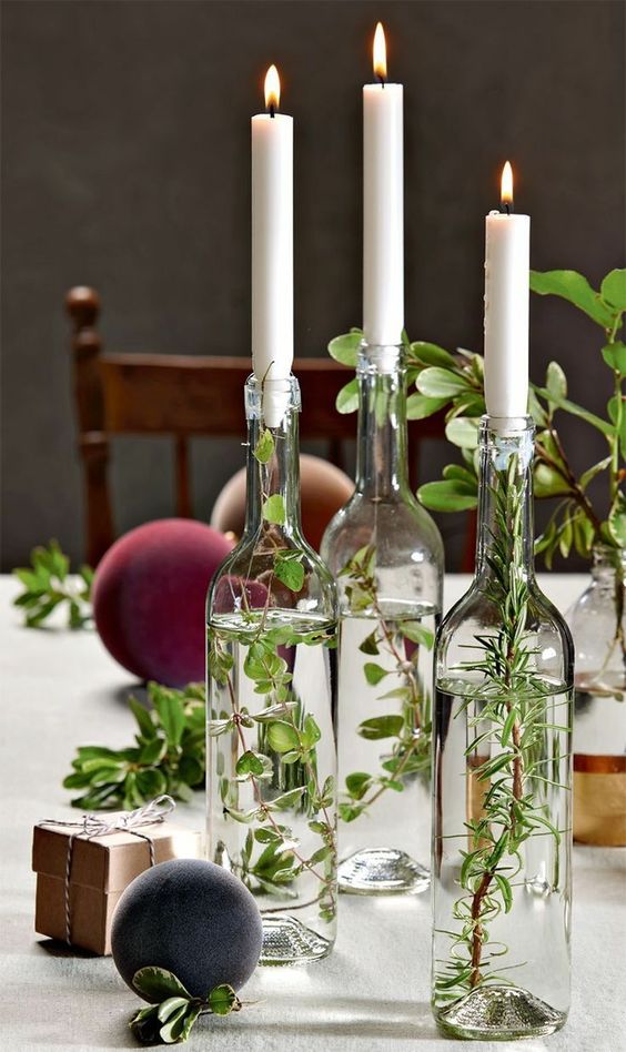 decoracion de mesa con botellas de vidrio 3