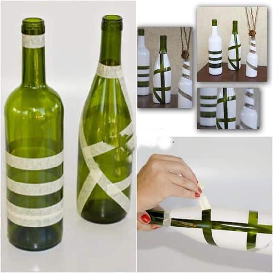 decorar botellas de vidrio con cinta adhesiva 1