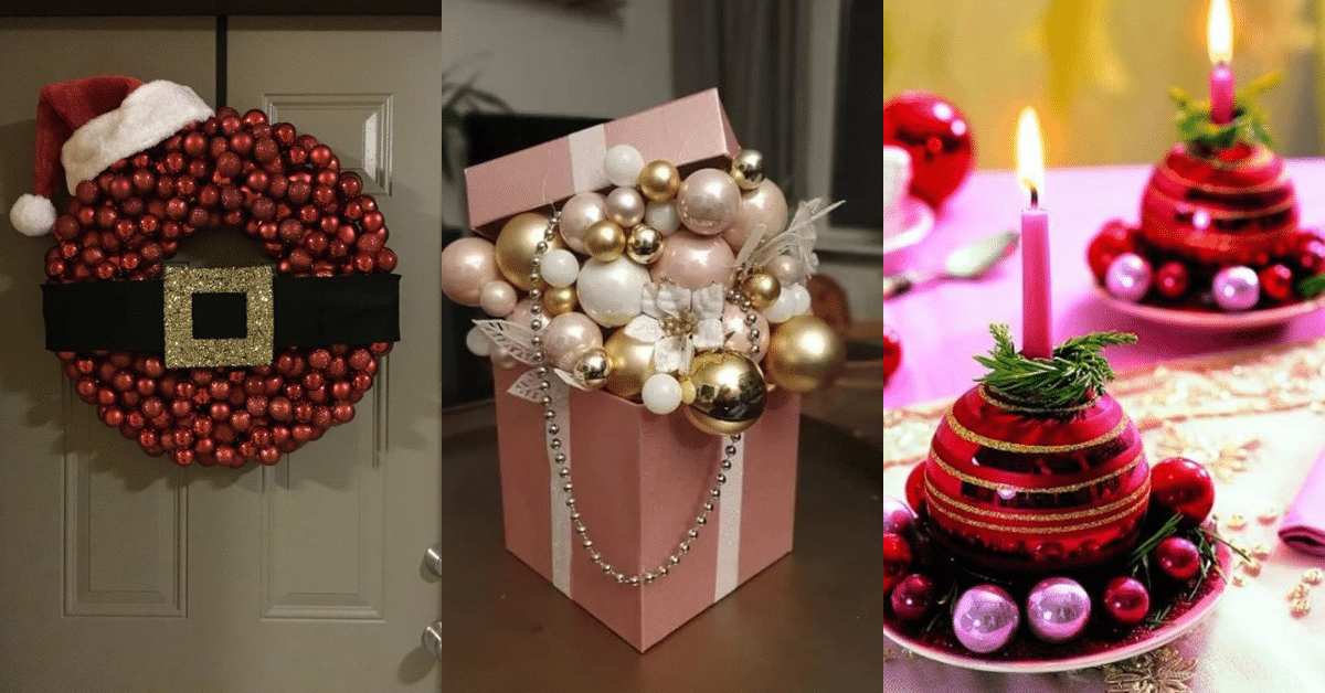 decoracion hecha con bolas navidenas antiguas
