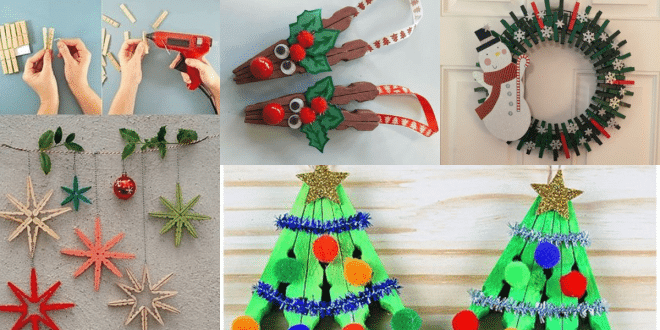 decoracion navidena hecha con pinzas para la ropa