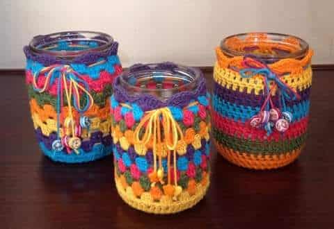 decorar tarros de cristal con fundas de crochet 8
