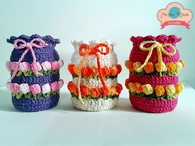 decorar tarros de cristal con fundas de crochet