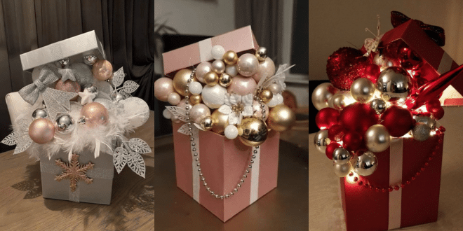 decoracion navidena con cajas con bolas
