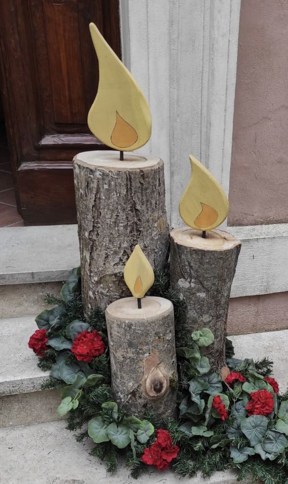 velas decorativas hechas con troncos de madera 2