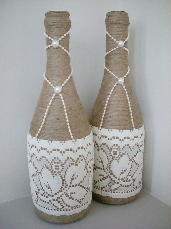 botellas decoradas con encaje 5