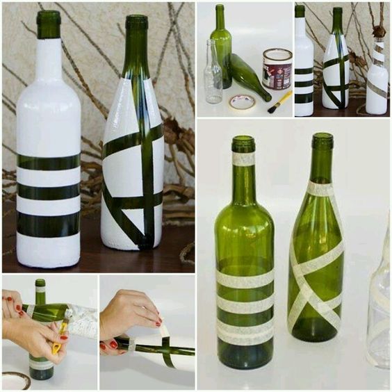 pintar botellas de vidrio con cinta adhesiva 4
