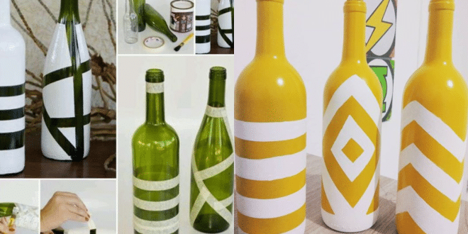pintar botellas de vidrio con cinta adhesiva