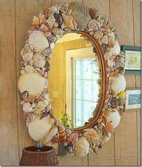 espejo decorado con conchas 3
