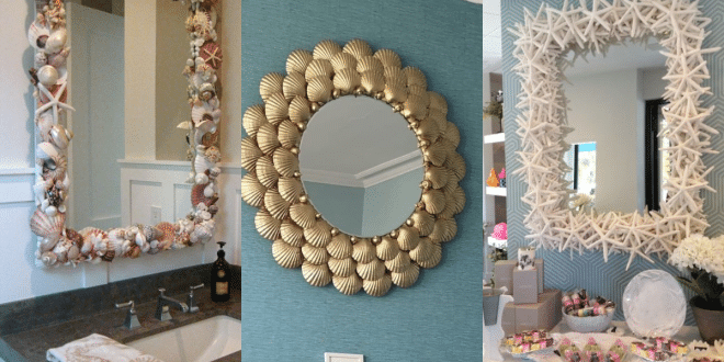 espejo decorado con conchas
