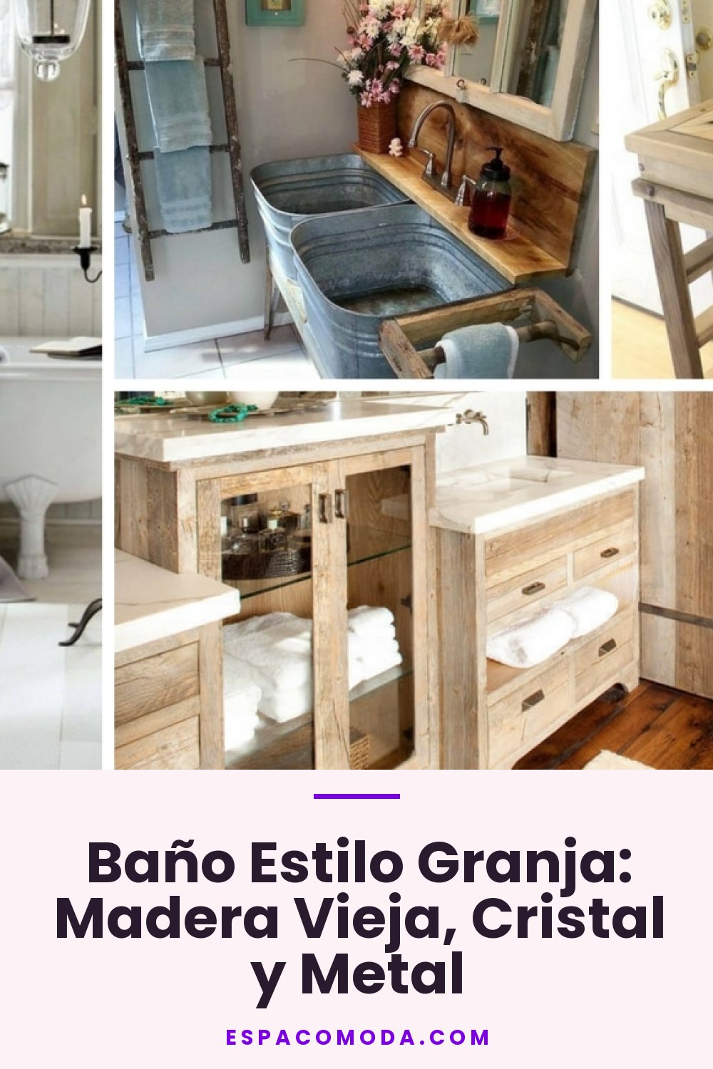 Baño Estilo Granja: Madera Vieja, Cristal y Metal